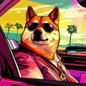 MEME DOGE in GTA art style — — in the style of a Grand Theft Au...