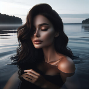Capture the elegance of a fair-skinned woman with dark long hair...