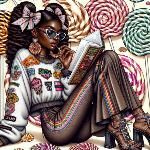 A illustration of a melanin brown skin girl reading a book enjoy...