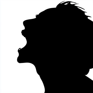 Create a black silhouette of a side profile picture someone yell...