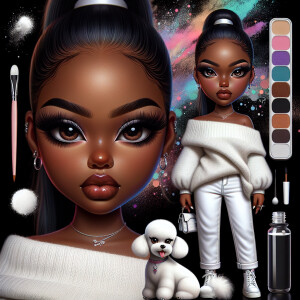 Full grown African American brown skin tone Chibi woman with a s...