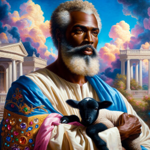 Oil painting of an African-American man resembling Jesus Christ,...