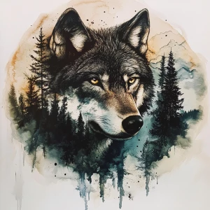 so my prompt looked like this - double exposure, a wolfs head wi...