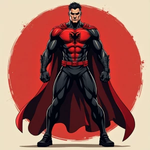 Create an image of a male superhero character designed with Alba...