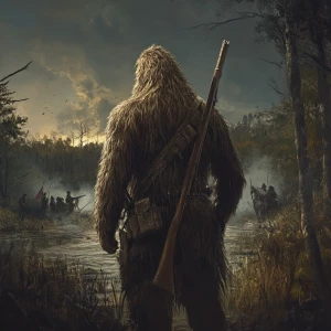 A humanoid looking hair covered sasquatch watching the American...