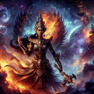 In a mystical realm where ancient powers reign, a beautiful warr...