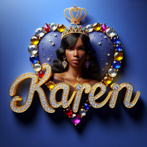 VCraft a 3-D image showcasing the name 'KAREN' in a luxurious go...