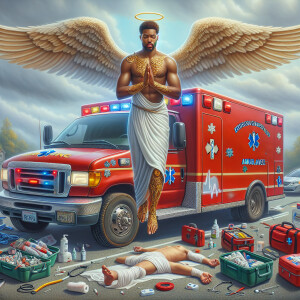 Create a realistic 3D oil painting depicting a scene of emergenc...