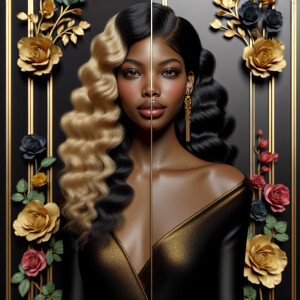 Create a vertical 3-D portrait of a light-skinned African-Americ...
