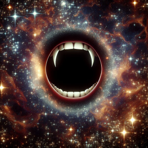 Create an image of a black hole taking shape resembling a vampir...