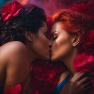 Beautiful woman passionately kissing another beautiful woman, br...