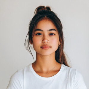 Portrait of a youthful 22-year-old Filipina woman with a clean f...