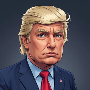 Generate carton style photo1 for Donal Trump assistant. Characte...