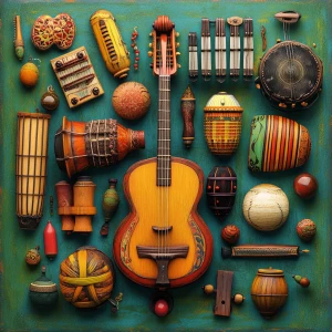 Design a vibrant cover image for a folk music album featuring an...