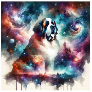 A cosmic outer space pretty watercolor graphic splattered on the...