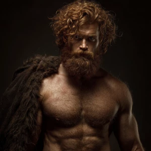 Generate an image of a muscular, Viking-inspired man resembling...