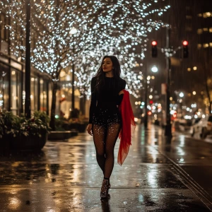 A cinematic evening in rainy downtown Seattle, where the glisten...