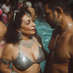 a punjabi  curvy mother in law, in her late 50s,  wearing latex...