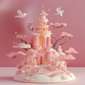 3D multi-layered japanese landscape made from Kirigami:: in the...