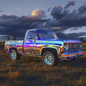 1983 C10 truck  with UV-reflective iridescence, evoking a sense...