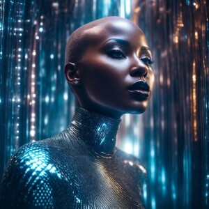 Generate a computer-generated holographic image of a futuristic...