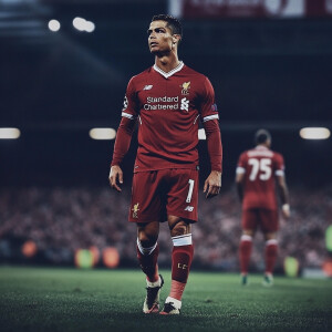 Cristiano Ronaldo wearing a Liverpool kit