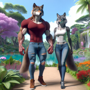 Augmented reality A Man-Wolf Hybrid with huge muscles with veins...