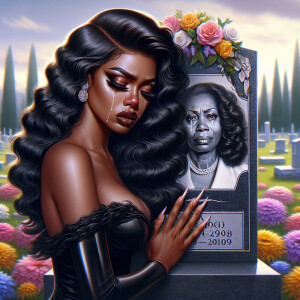 A beautiful light-skinned African-American woman with long wavy...