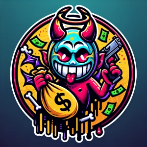 Create a vibrant cartoon-style logo with a circular border. The...