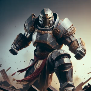 Create an image of the character Juggernaut from Marvel Comics, showcasing his immense size and strength while wearing his iconic helmet and armor. He should be in a dynamic action pose that reflects his unstoppable nature, set against a backdrop that highlights the destruction often associated with his character.