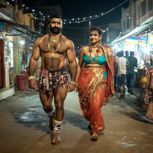 A muscular Gujarati man with glistening sweat on his body, accom...