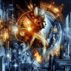 In a mystical realm where ancient powers reign, a beautiful warr...