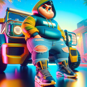 Create a colorful/psyscadelic character of fat Albert wearing a...