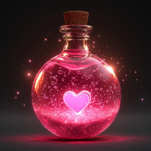 Create an image of a spherical, clear glass bottle containing a...