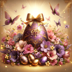 A luxurious and ornate Easter-themed image featuring a large cen...