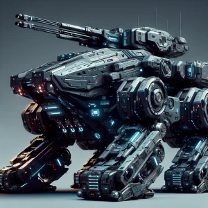 Design a hyper-realistic, futuristic war machine with advanced w...