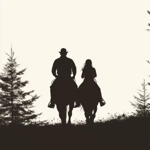 Silhouette from behind of a dad and teenage daughter riding back...