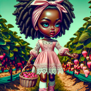 Two Caricature African American girl tan skin tone, blue eyes. S...