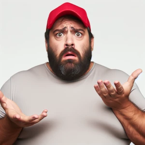 A very concerned, confused, perplexed fat middle aged man with a...