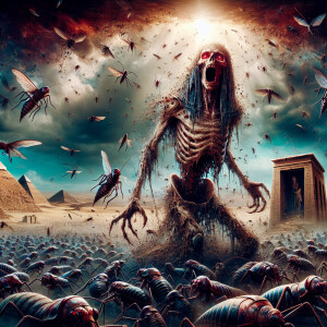 An ancient scream splits the sky,
Where scarabs and locusts swar...