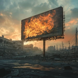 A large empty billboard on fire taking up 90% if the image, and...