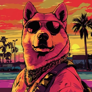 MEME DOGE in GTA art style — — in the style of a Grand Theft Au...
