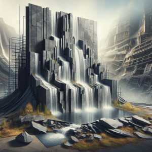 waterfall crafted from delicate slabs of slate stone interconnec...