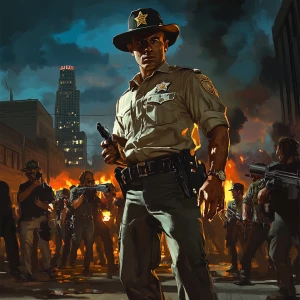 A solitary sheriff's deputy in Los Angeles, appears poised and d...