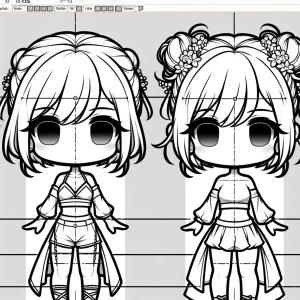 A front-facing, blank chibi character base line art, without clo...
