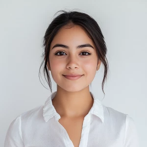 Create a realistic portrait of a cheerful, 22-year-old Mexican w...