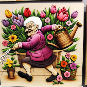 Funny and crazy caricature of a 95 year old American grandma in...