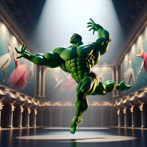 An awe-inspiring 3D render illustration of the HULK, gracefully...
