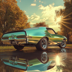 Create an image of a 1971 Pontiac GTO in mint condition, featuri...