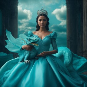 Generate a picture of me as a princess dressed in light blue hol...